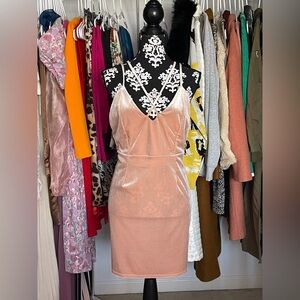 Forever 21 Peach Velvet Strappy Bodycon Dress